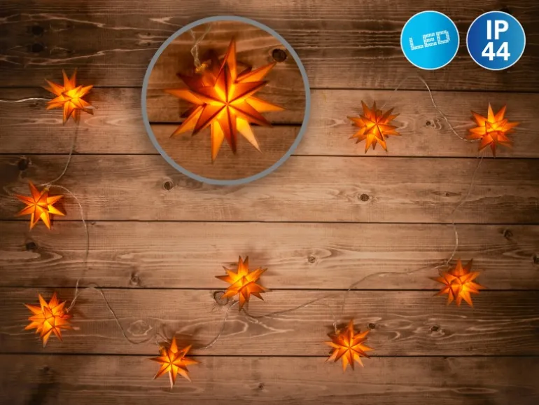 Näve Outdoor 9er-LED Weihnachtslichterkette 3D-Sterne Gold