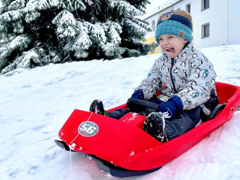 Ondis24 Schlitten Super Bob Rot 1 Sitz Lenkschlitten