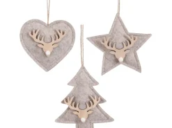 Ornament Stern Herz Baum Creme 17 x 16 x 2,5 cm