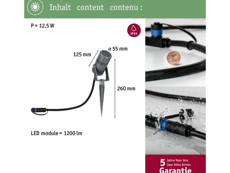 Paulmann LED-Gartenstrahler Plug & Shine Radon IP65 3000 K 11 W Grau