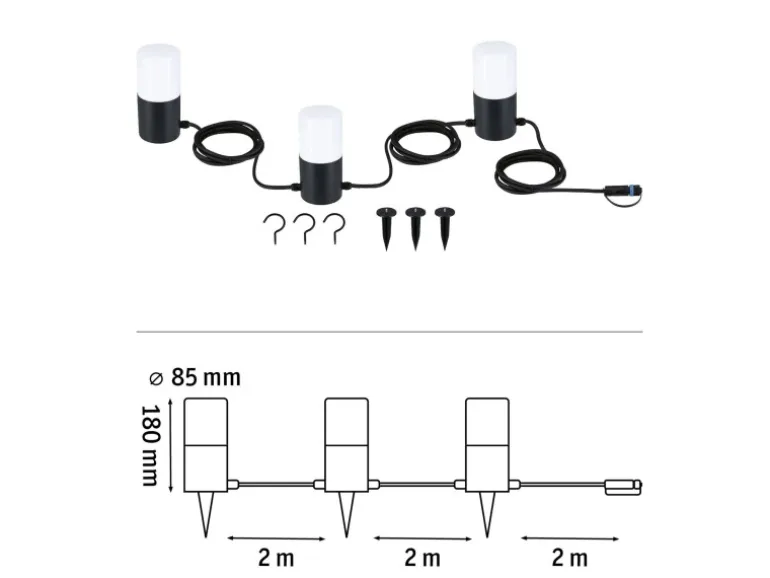 Paulmann LED-Lichterkette Plug & Shine Tubs IP44 3000 K 3 x 2 W Anthrazit
