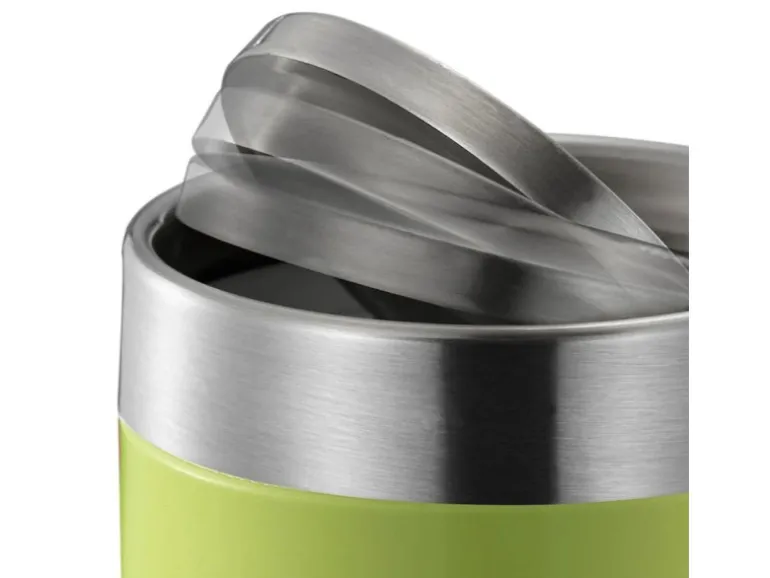 PROREGAL Schön Geformter Tischabfallbehälter Mit FlachschwIngdeckel 1,5 Liter HxØ 13,8 x 12 cm Edelstahl & Grün