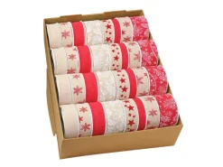 Präsent Geschenkband Weihnachten Leinen Natur Rot