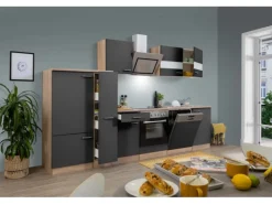 Respekta Economy Küchenzeile KB310ESGSC 310 cm Grau-Eiche Sägerau