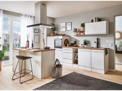 Respekta Inselküche Gabriel 320 cm Weiß Hochglanz