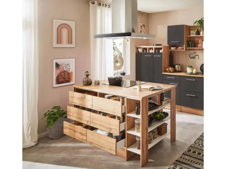 Respekta Inselküche Hilde 310 cm Grau