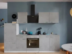 Respekta Küchenblock Malia mit E-Geräten 270 cm Beton Fronten