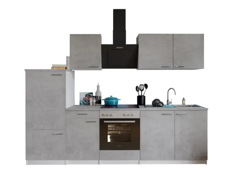 Respekta Küchenblock Malia mit E-Geräten 270 cm Beton Fronten