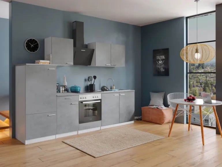 Respekta Küchenblock Malia mit E-Geräten 270 cm Beton Fronten