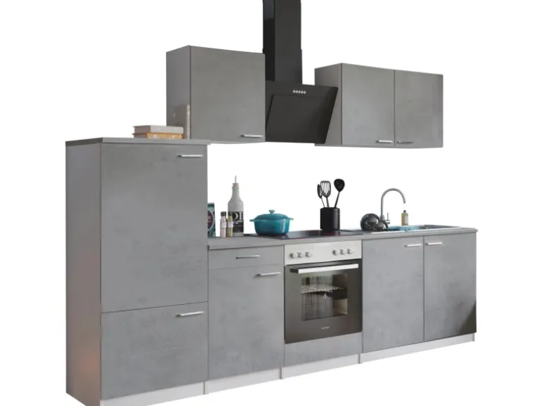 Respekta Küchenblock Malia mit E-Geräten 270 cm Beton Fronten