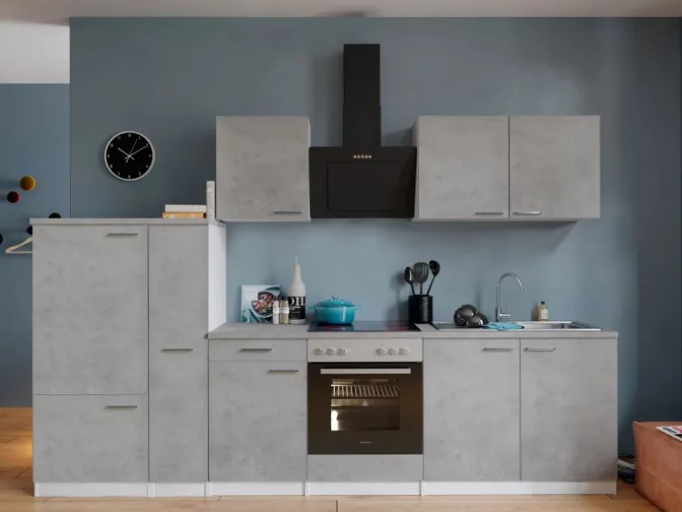 Respekta Küchenblock Malia mit E-Geräten 300 cm Beton Fronten