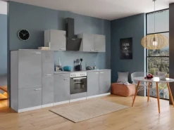 Respekta Küchenblock Malia mit E-Geräten 300 cm Beton Fronten