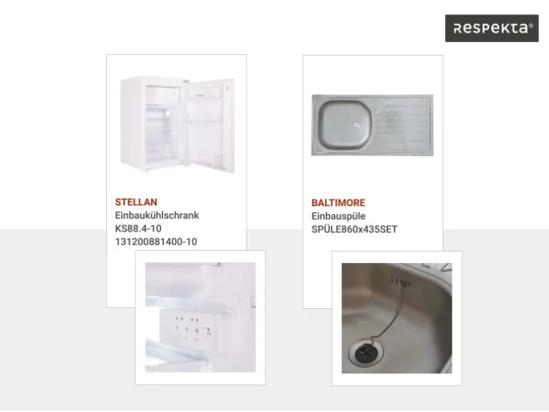 Respekta Küchenblock Malia mit E-Geräten 300 cm Beton Fronten