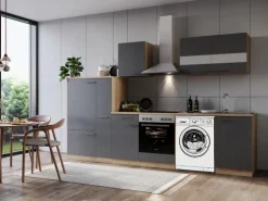 Respekta Küchenblock Merle 310 cm Eiche Grau mit Waschmaschinen-Nische