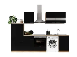 Respekta Küchenblock Merle 280 cm Eiche Schwarz mit Waschmaschinen-Nische