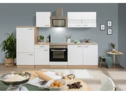 Respekta Küchenzeile 270 cm mit Glaskeramikkochfeld Weiß - Eiche Sägerau