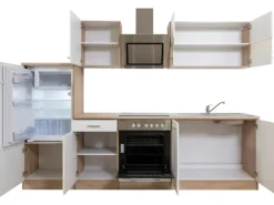 Respekta Küchenzeile 270 cm mit Glaskeramikkochfeld Weiß - Eiche Sägerau