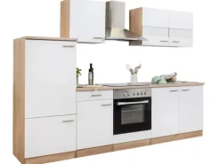 Respekta Küchenzeile 270 cm Weiß Eiche Sägerau