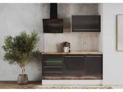 Respekta Küchenzeile Gabriel 290 cm mit Kücheninsel Grau Hochglanz