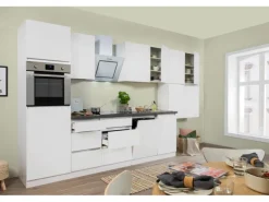 Respekta Küchenzeile GLRP380HWWM Grifflos 380 cm Weiß matt