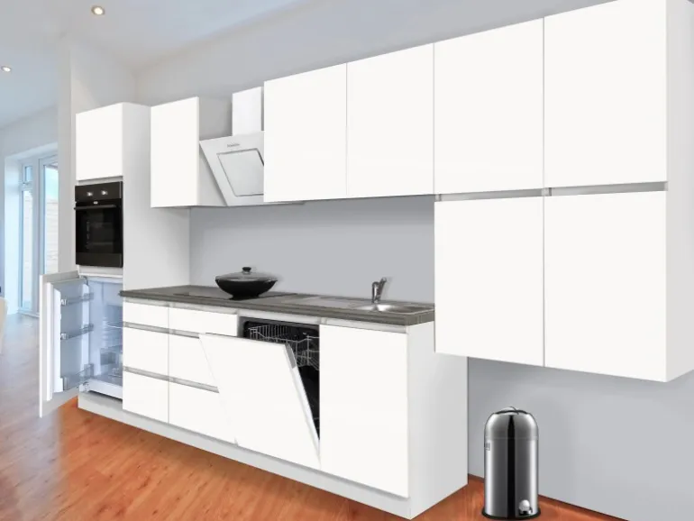 Respekta Küchenzeile GLRP380HWWM Grifflos 380 cm Weiß matt