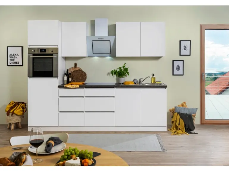 Respekta Küchenzeile GLRP270HWWM Grifflos 270 cm Weiß matt