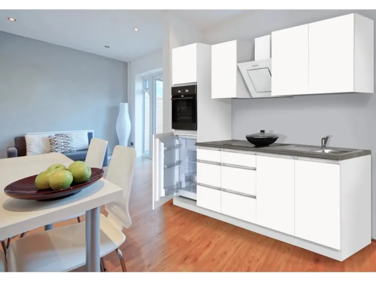 Respekta Küchenzeile GLRP270HWWM Grifflos 270 cm Weiß matt