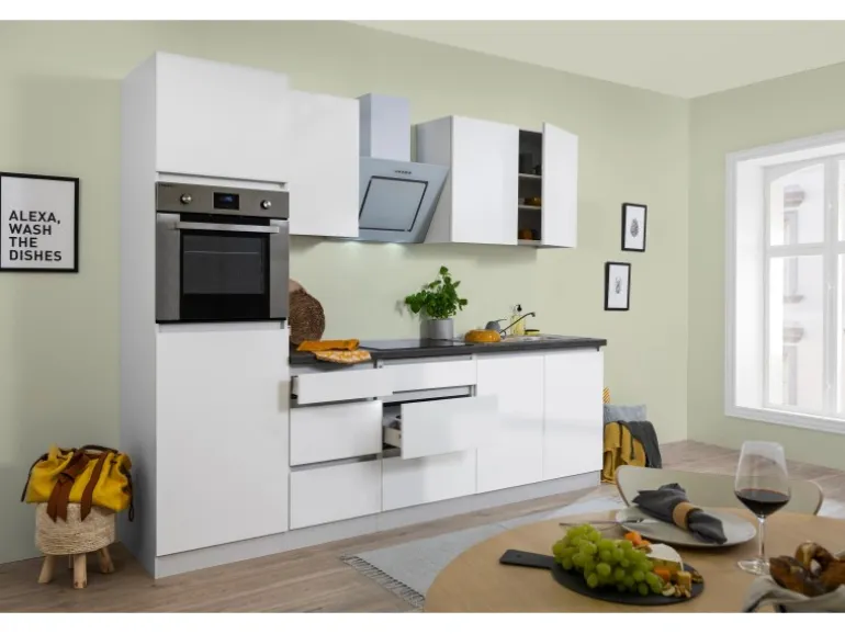 Respekta Küchenzeile GLRP270HWWM Grifflos 270 cm Weiß matt