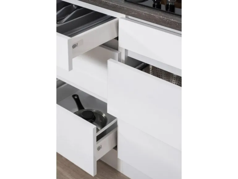 Respekta Küchenzeile GLRP370HWG Grifflos 370 cm Grau Hochglanz-Weiß