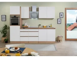 Respekta Küchenzeile GLRP270HESWM Grifflos 270 cm Weiß matt-Sonoma Eiche