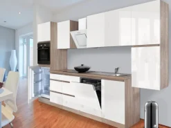 Respekta Küchenzeile GLRP330HESW Grifflos 330 cm Weiß Hochglanz-Sonoma Eiche
