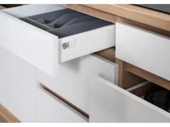 Respekta Küchenzeile GLRP330HESW Grifflos 330 cm Weiß Hochglanz-Sonoma Eiche