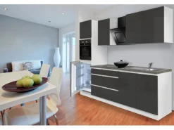 Respekta Küchenzeile GLRP270HWG Grifflos 270 cm Grau Hochglanz-Weiß