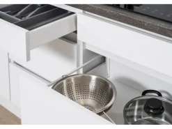 Respekta Küchenzeile GLRP370HWS Grifflos 370 cm Schwarz Hochglanz-Weiß