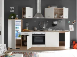 Respekta Küchenzeile KB280ENWP 280 cm Weiß-Eiche Natura Nachbildung