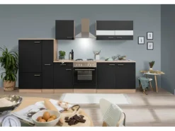 Respekta Küchenzeile KB300ESS 300 cm Schwarz-Eiche Sägerau Nachbildung