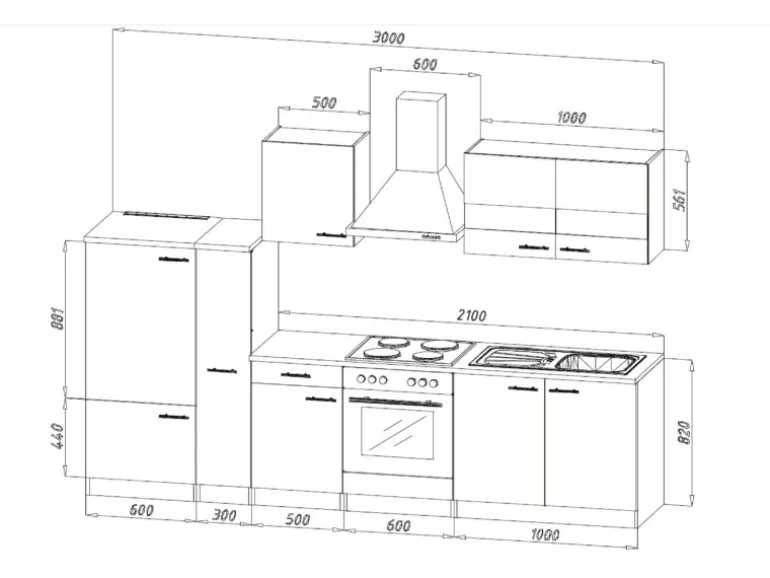 Respekta Küchenzeile KB300ESS 300 cm Schwarz-Eiche Sägerau Nachbildung