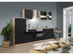 Respekta Küchenzeile KB270ESS 270 cm Schwarz-Eiche Sägerau Nachbildung