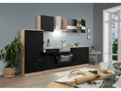 Respekta Küchenzeile KB270ESSC 270 cm  Schwarz-Eiche Sägerau Nachbildung