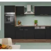 Respekta Küchenzeile KB280EYS 280 cm Schwarz Seidenglanz-Eiche York Nachbildung