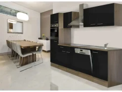 Respekta Küchenzeile KB280EYS 280 cm Schwarz Seidenglanz-Eiche York Nachbildung