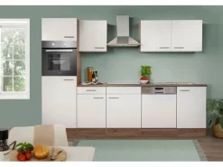 Respekta Küchenzeile KB280EYW 280 cm Weiß Seidenglanz-Eiche York Nachbildung