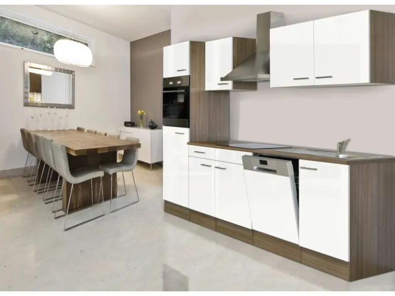 Respekta Küchenzeile KB280EYW 280 cm Weiß Seidenglanz-Eiche York Nachbildung