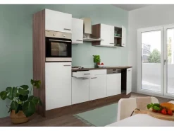 Respekta Küchenzeile KB280EYW 280 cm Weiß Seidenglanz-Eiche York Nachbildung