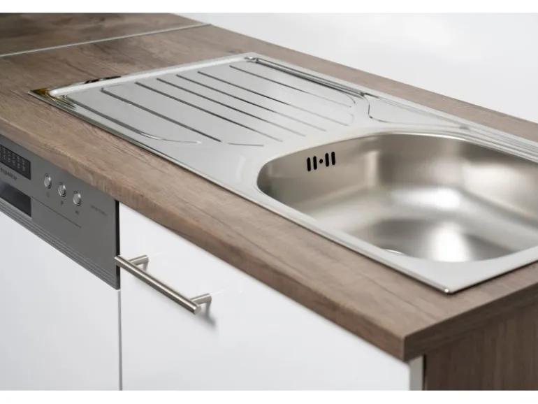 Respekta Küchenzeile KB280EYW 280 cm Weiß Seidenglanz-Eiche York Nachbildung