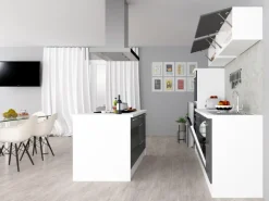 Respekta Premium Inselküche 280 cm Grau Hochglanz-Weiß