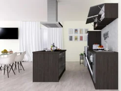 Respekta Premium Inselküche 280 cm Grau Hochglanz-Eiche Grau