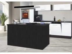 Respekta Premium Inselküche 310 cm Weiß Hochglanz-Eiche Grau