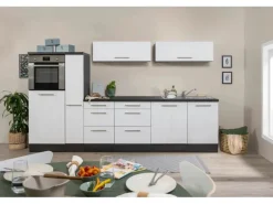 Respekta Premium Inselküche 310 cm Weiß Hochglanz-Eiche Grau