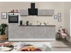 Respekta Premium Küchenzeile Amanda 270 cm Beton-Optik-Weiß